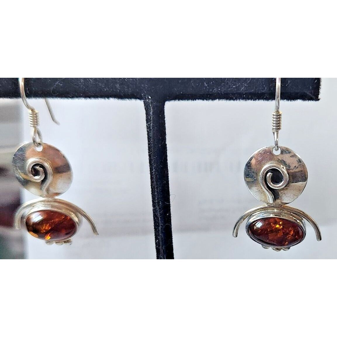 Jewelry Earrings Set Oval Amber Circle Top 925 Silver Weight 5.5 Gr Handmade