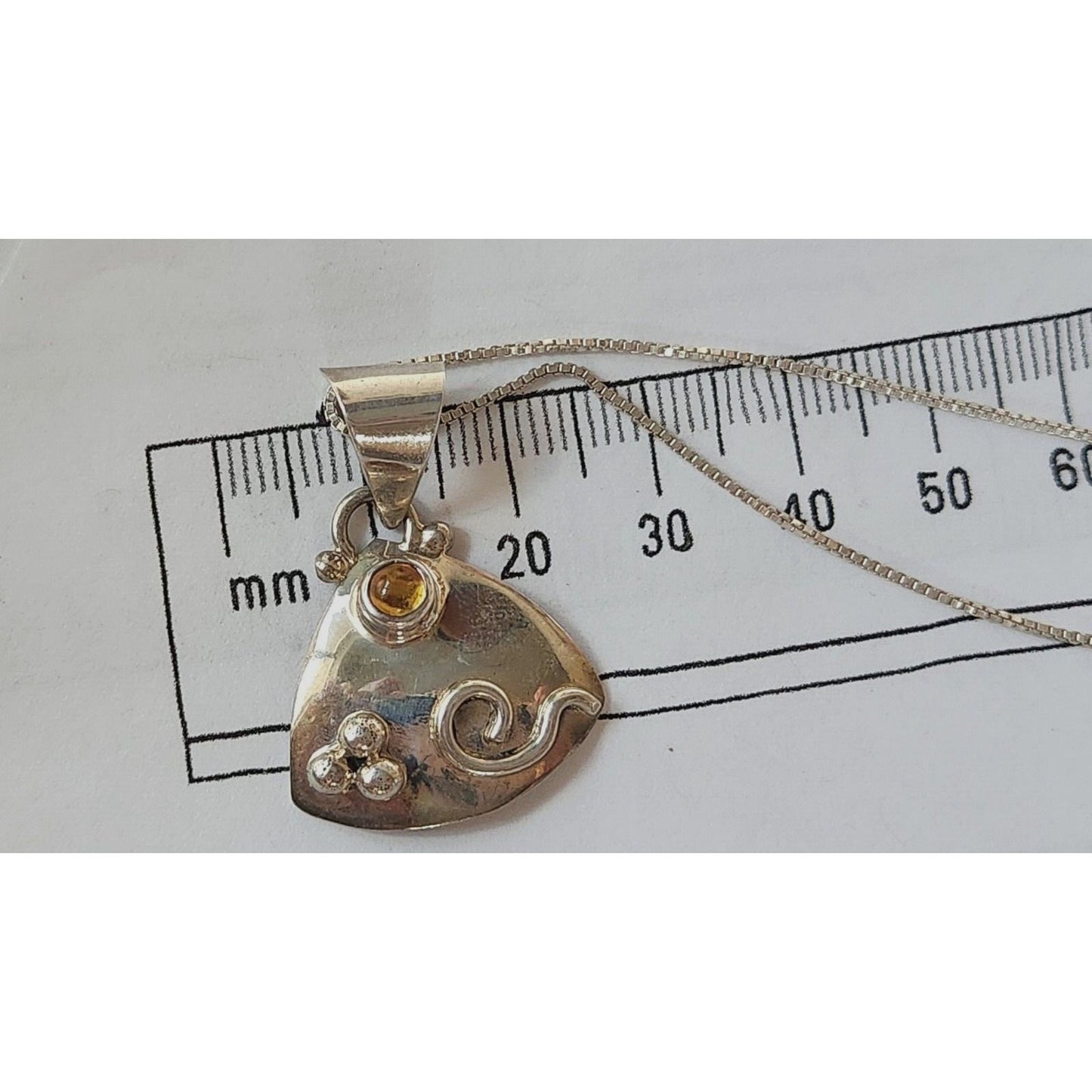 Jewelry Necklace Earrings Set Round Citrine 18" Silver Chain weight 9 Gr