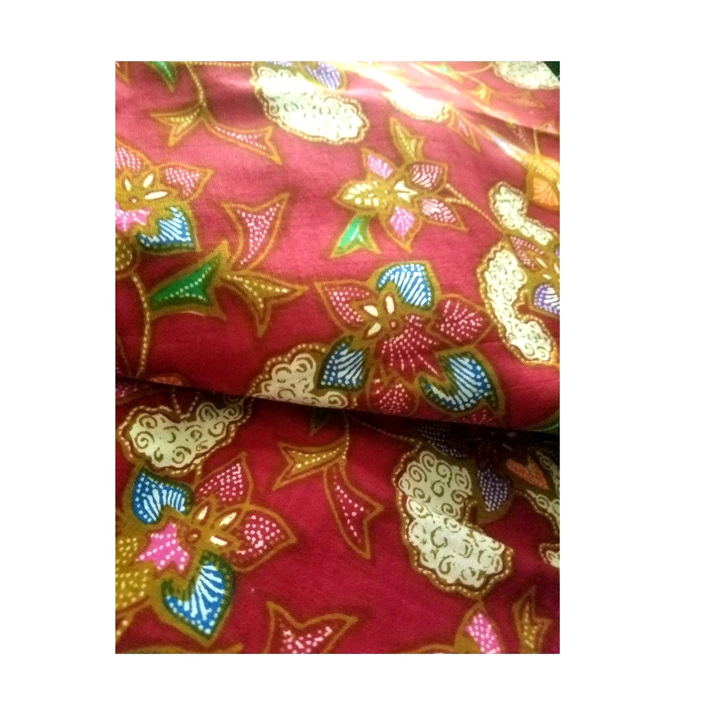 Material Fabric Cotton Red Blue White Brown 38" x 87' Flowers Hearts Leaves