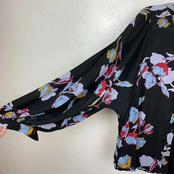 Blouse Who What Wear Black Heirloom Floral Button Front Blouse NWT Size XXL