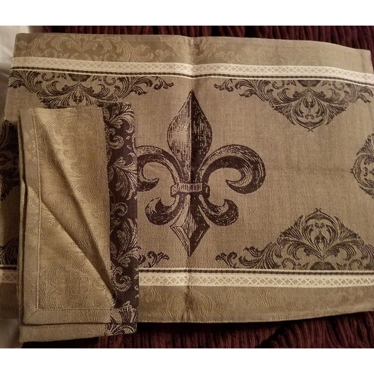 Placemat Napkin Set 1 Each Design Imports Flor De Lis Printed Reversible