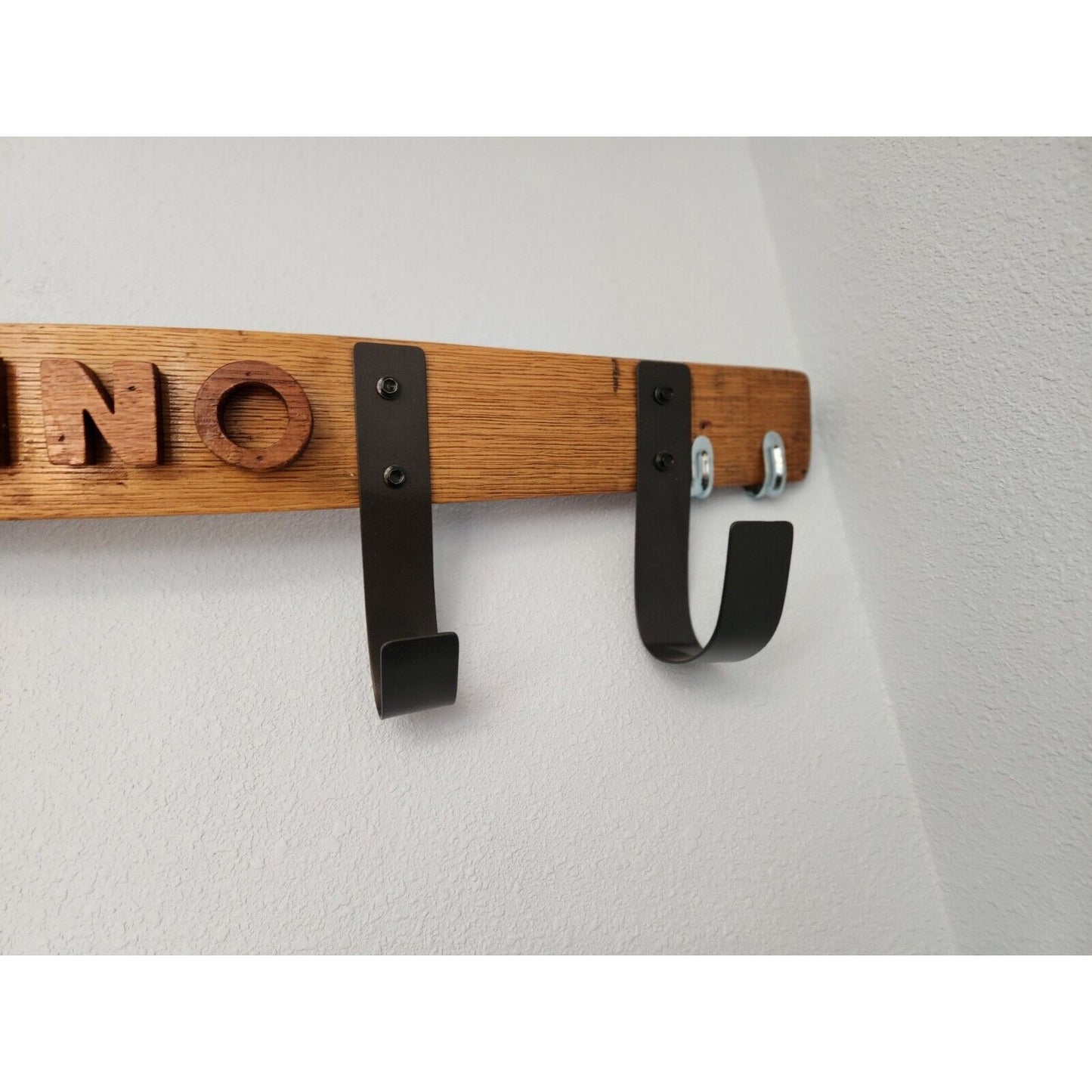 Wood Wine Bottle Holder 2 Bottles Says " Vino" Made from Wine Barrel Stave Ring