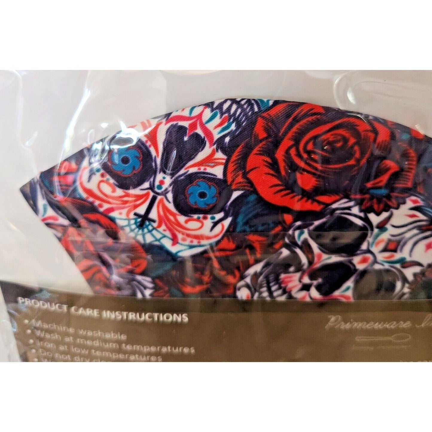 Primeware Mask Roses Skull Design Adult 2 pack 2 layers 100 % Polyester Washable