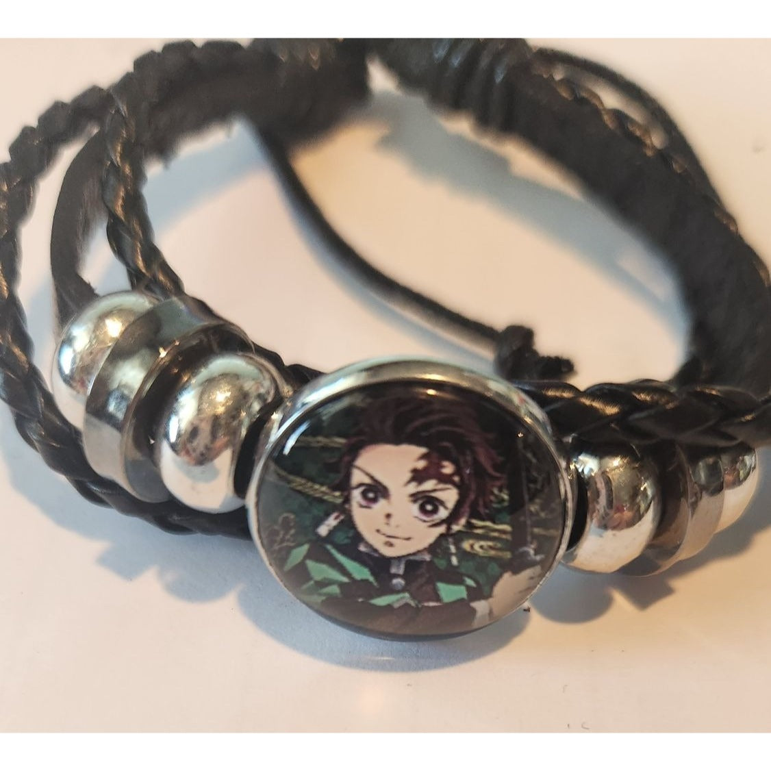 6 pcs Slayer Leather Braided Bracelet Anime Wristband Cosplay Jewelry Glass Gemstone Gifts Slider Adjustable