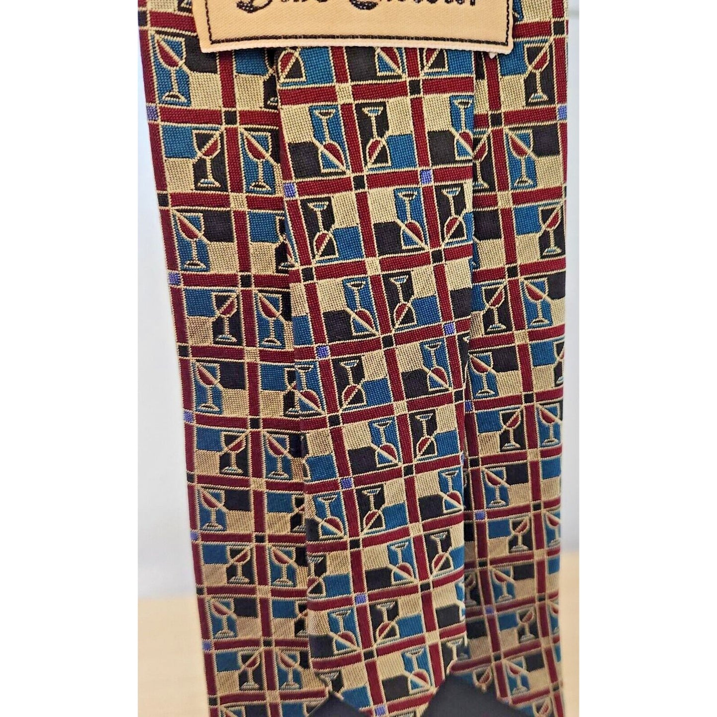 Silk Tie Brand Dino Carlotti Red Stacked Wine Glasses 56" x 4" 100% Silk