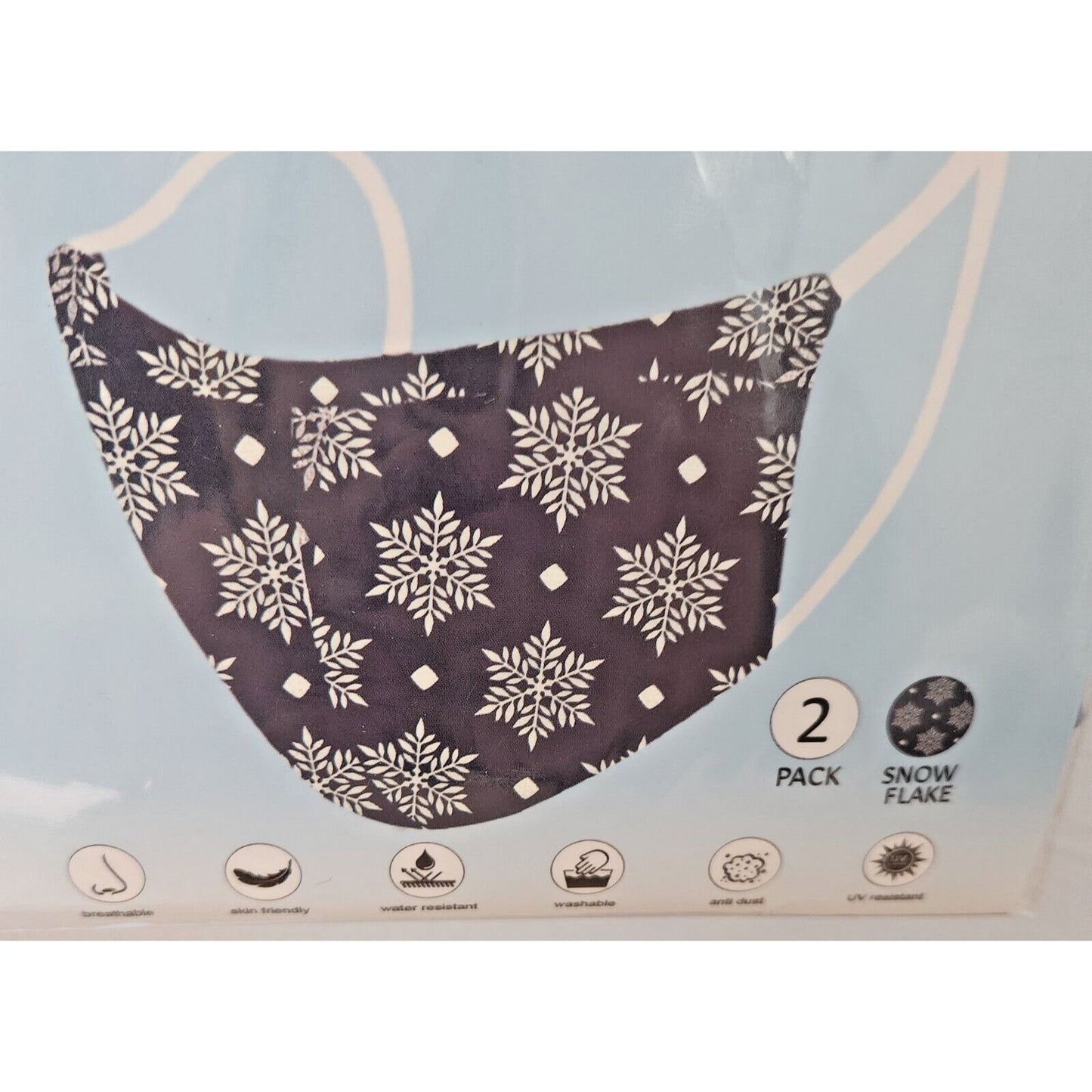 Primeware Mask Snowflakes Design Adult 2 pack 2 layers 100 % Polyester Washable