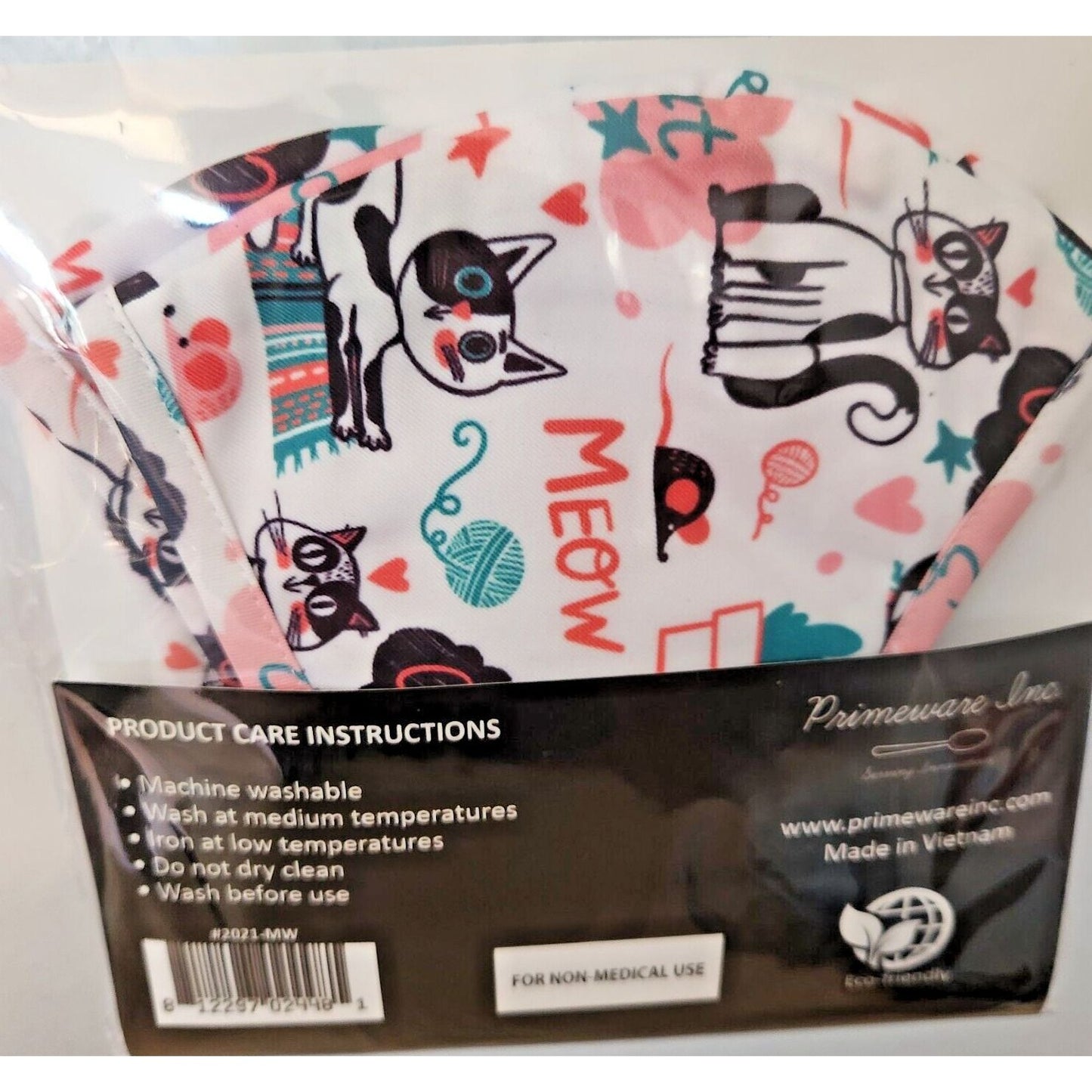 Primeware Mask Cats Meow Design Adult 2 pack 2 layers 100 % Polyester Washable