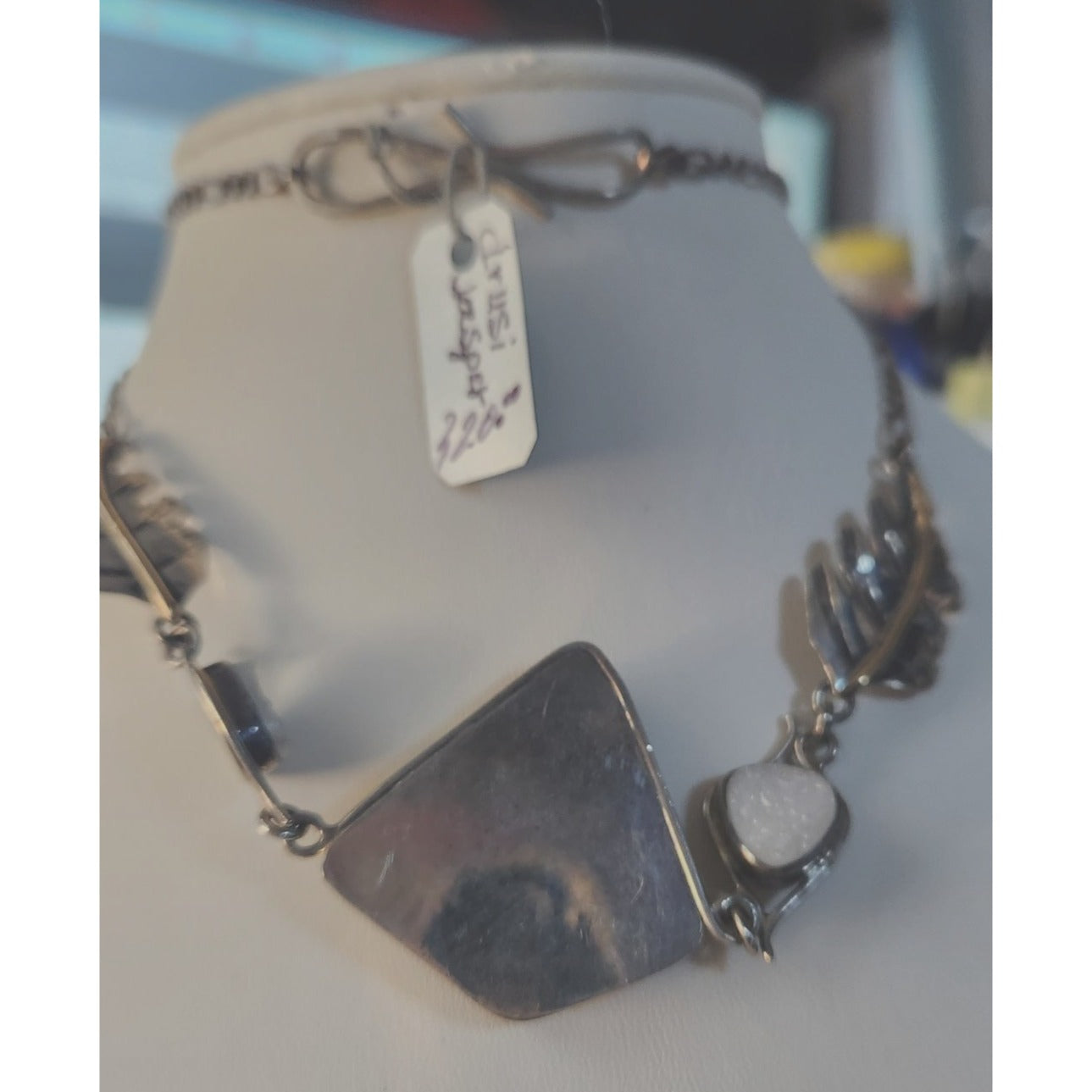 Necklace Statement Ocean Jasper Drusi 25.1 gr Gold Silver Handmade Chain Connector