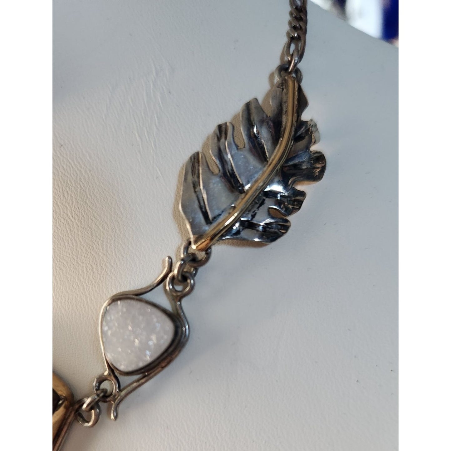 Necklace Statement Ocean Jasper Drusi 25.1 gr Gold Silver Handmade Chain Connector