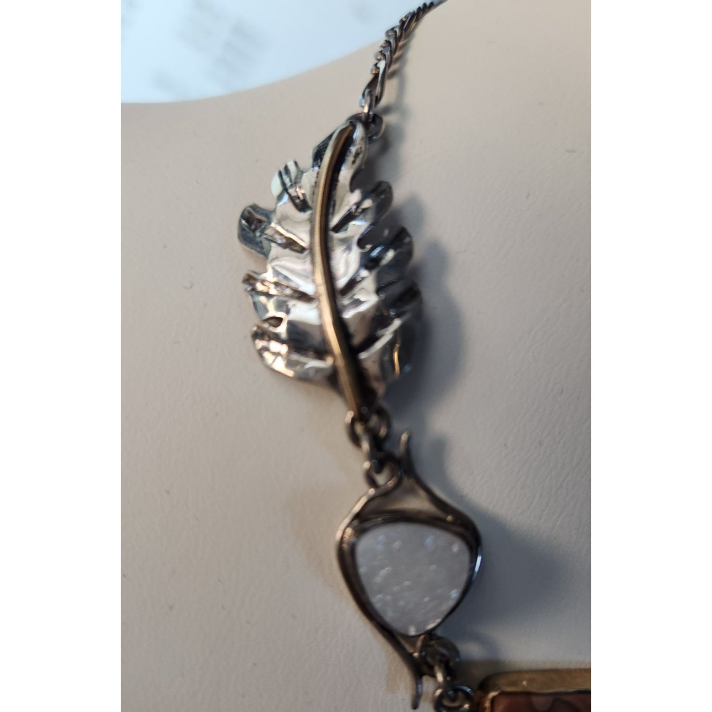 Necklace Statement Ocean Jasper Drusi 25.1 gr Gold Silver Handmade Chain Connector
