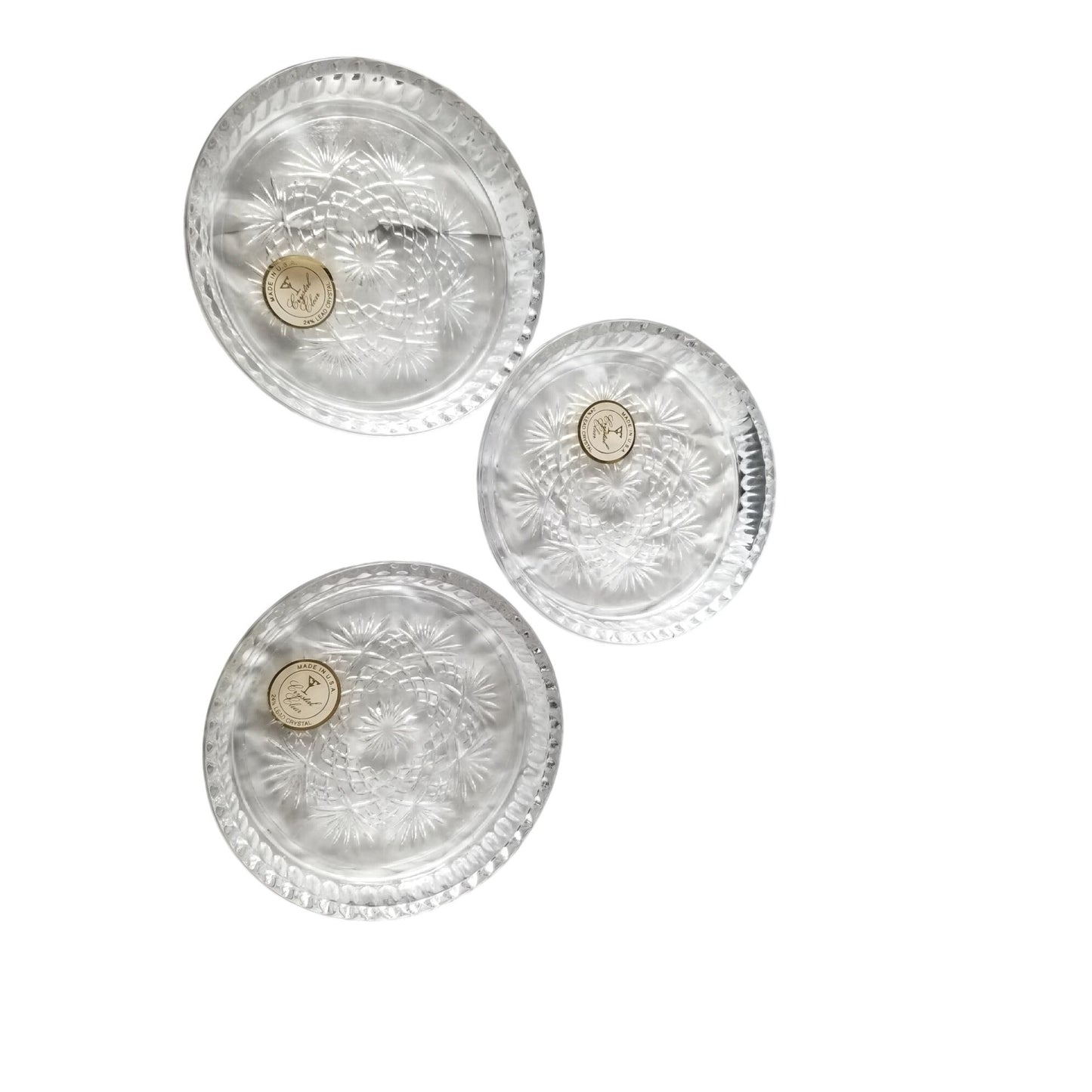 Coasters Glass Crystal Glass 4" across Stars Set of 3 24 % Lead Crystal