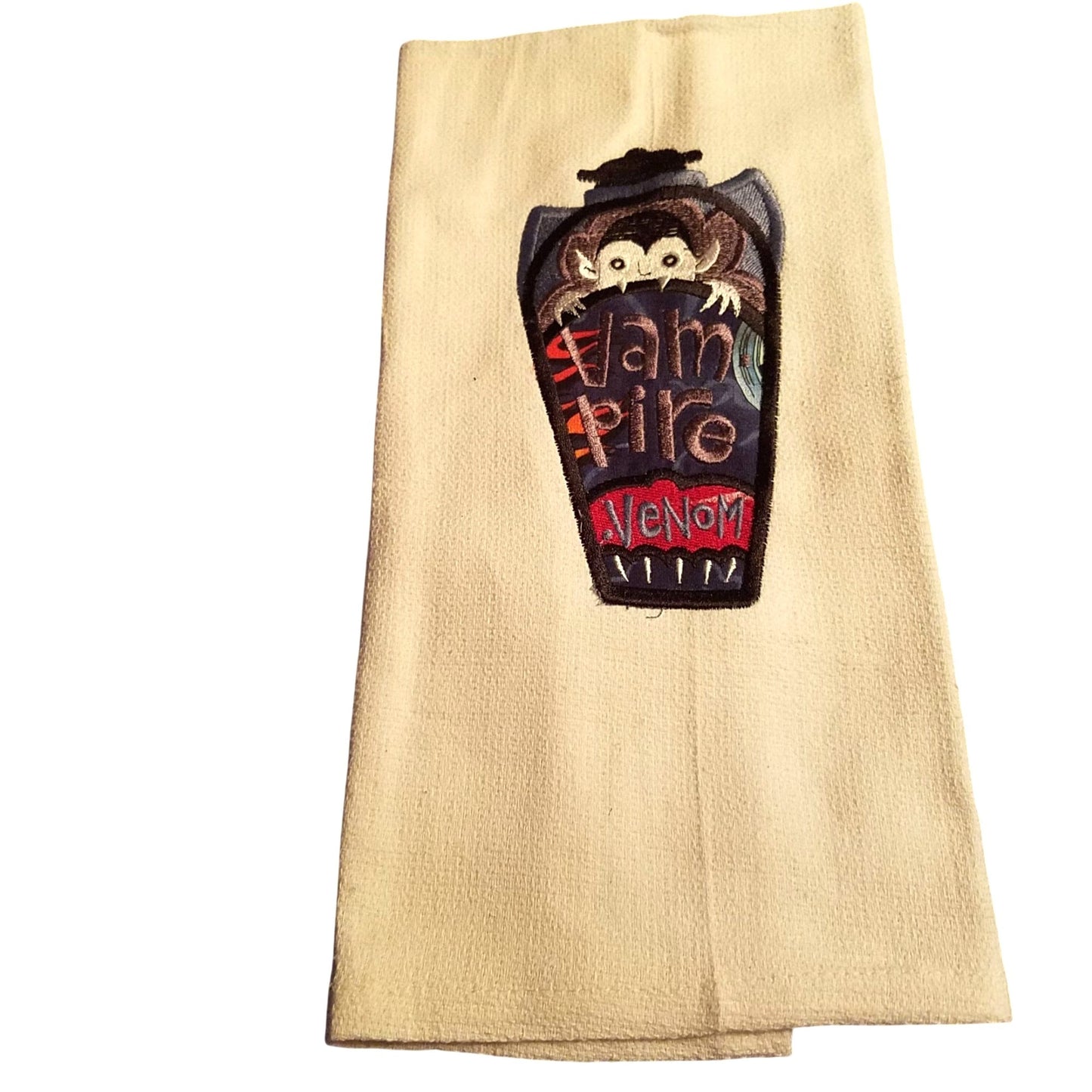 Kitchen Towels Embroidered set of 2 White Vampire Venom 16" x 21"