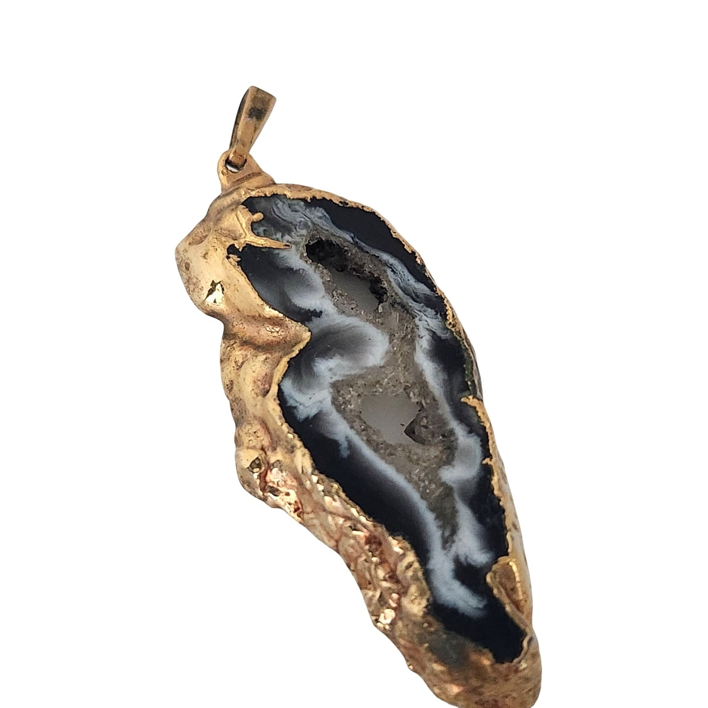 Jewelry Pendant 14k Gold Dipped Geode Crystal 6.8 oz 30m x 15m Blue Black White Gold