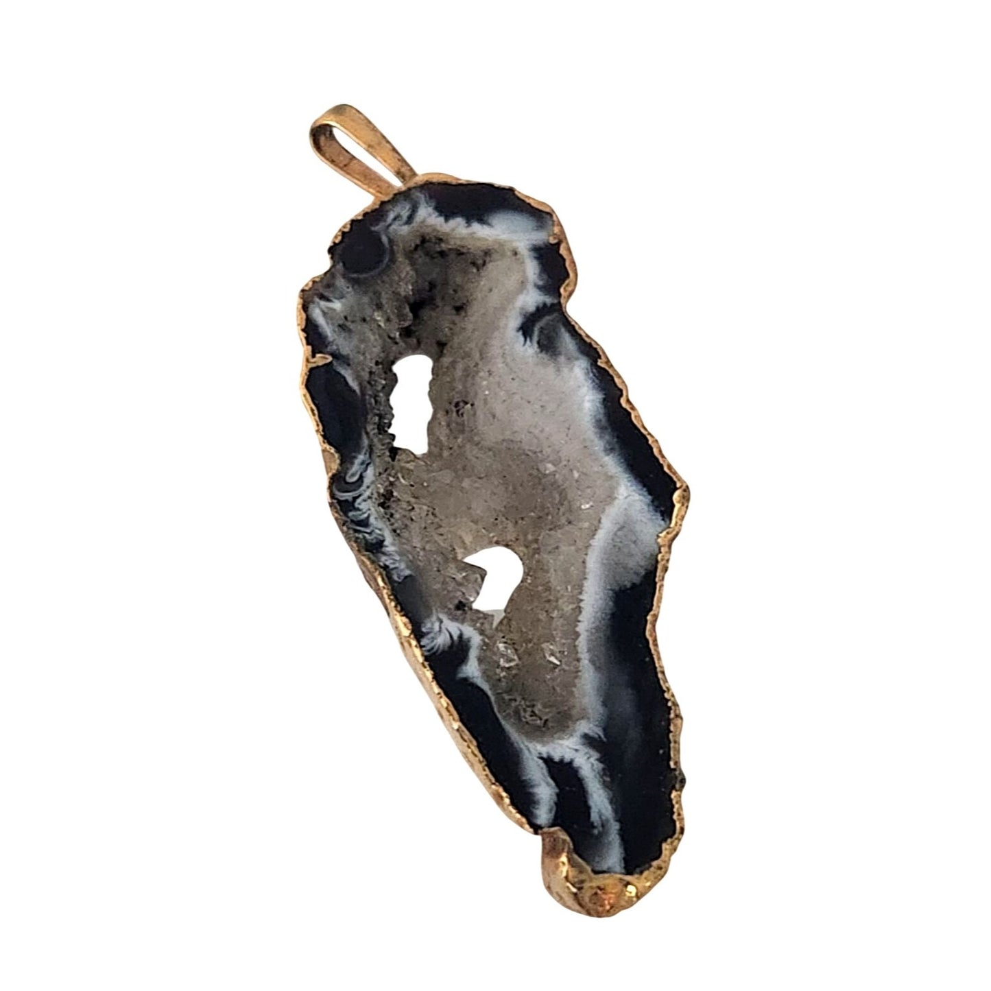 Jewelry Pendant 14k Gold Dipped Geode Crystal 6.8 oz 30m x 15m Blue Black White Gold