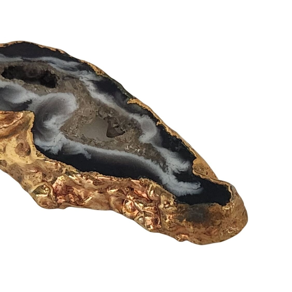 Jewelry Pendant 14k Gold Dipped Geode Crystal 6.8 oz 30m x 15m Blue Black White Gold