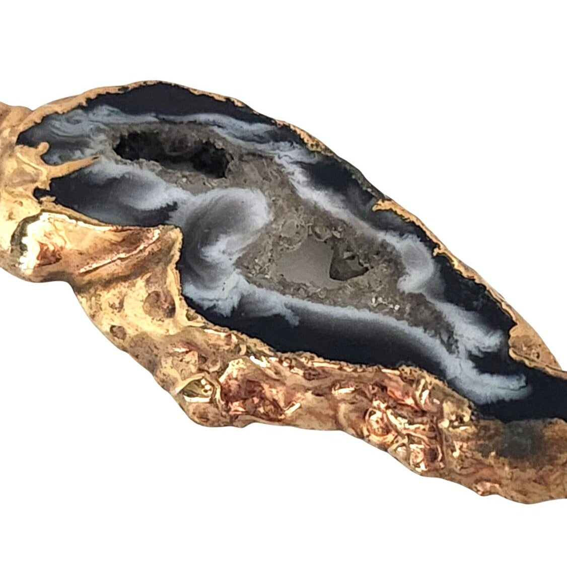 Jewelry Pendant 14k Gold Dipped Geode Crystal 6.8 oz 30m x 15m Blue Black White Gold