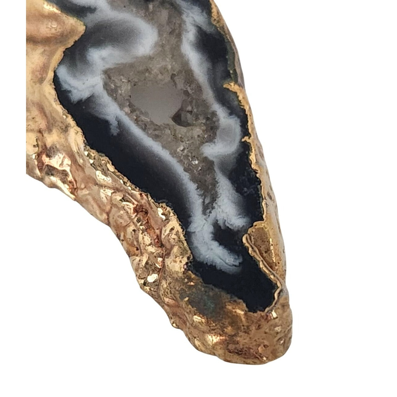 Jewelry Pendant 14k Gold Dipped Geode Crystal 6.8 oz 30m x 15m Blue Black White Gold