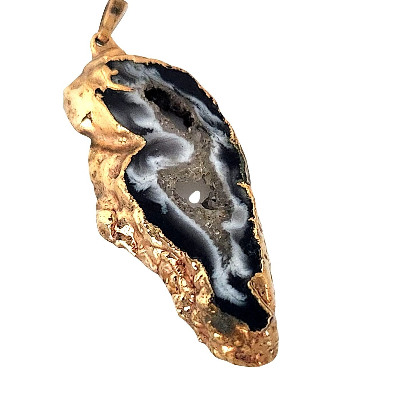 Jewelry Pendant 14k Gold Dipped Geode Crystal 6.8 oz 30m x 15m Blue Black White Gold