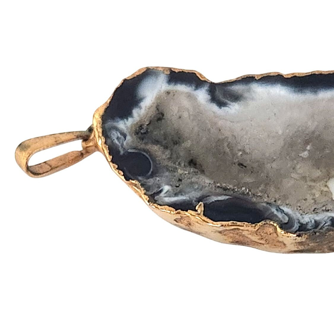 Jewelry Pendant 14k Gold Dipped Geode Crystal 6.8 oz 30m x 15m Blue Black White Gold