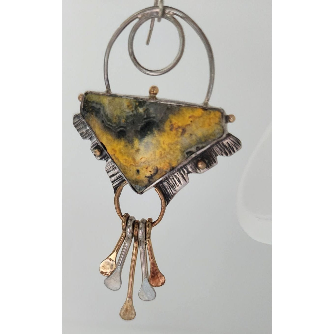 Earrings Bumble Bee Jasper Triangle Stone Circle Half Dome Gold Accent Jewelry
