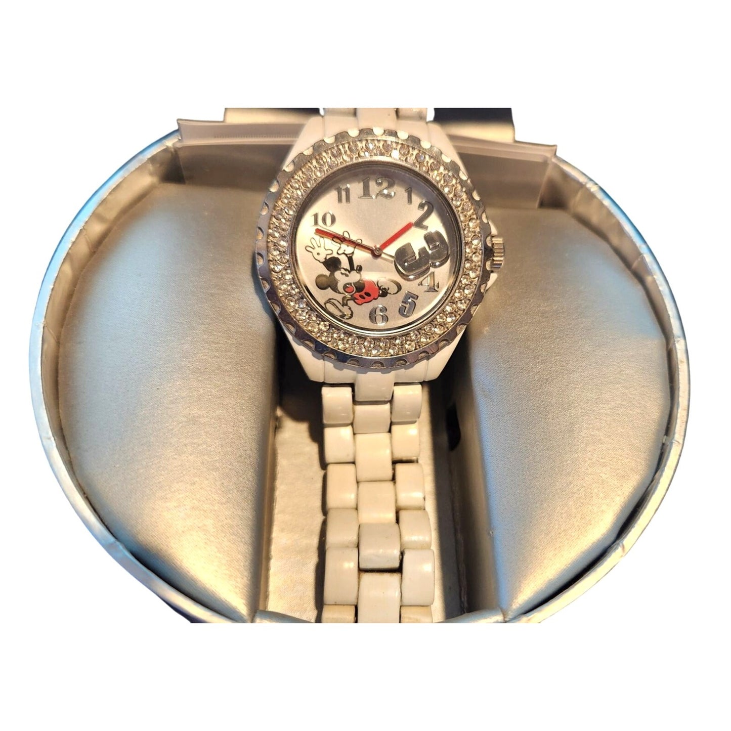 Watch Mickey Mouse 2002 White Painted Band scratched in a few places Mickey Running from the # 3