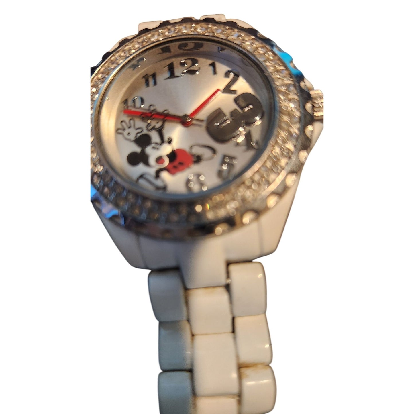 Watch Mickey Mouse 2002 White Painted Band scratched in a few places Mickey Running from the # 3