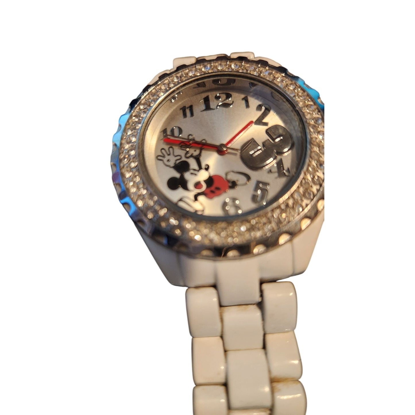 Watch Mickey Mouse 2002 White Painted Band scratched in a few places Mickey Running from the # 3