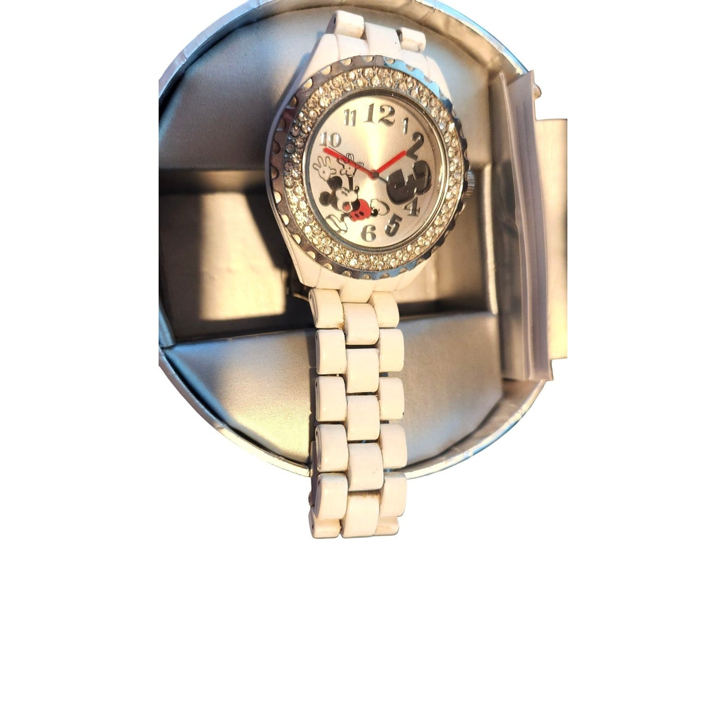 Watch Mickey Mouse 2002 White Painted Band scratched in a few places Mickey Running from the # 3