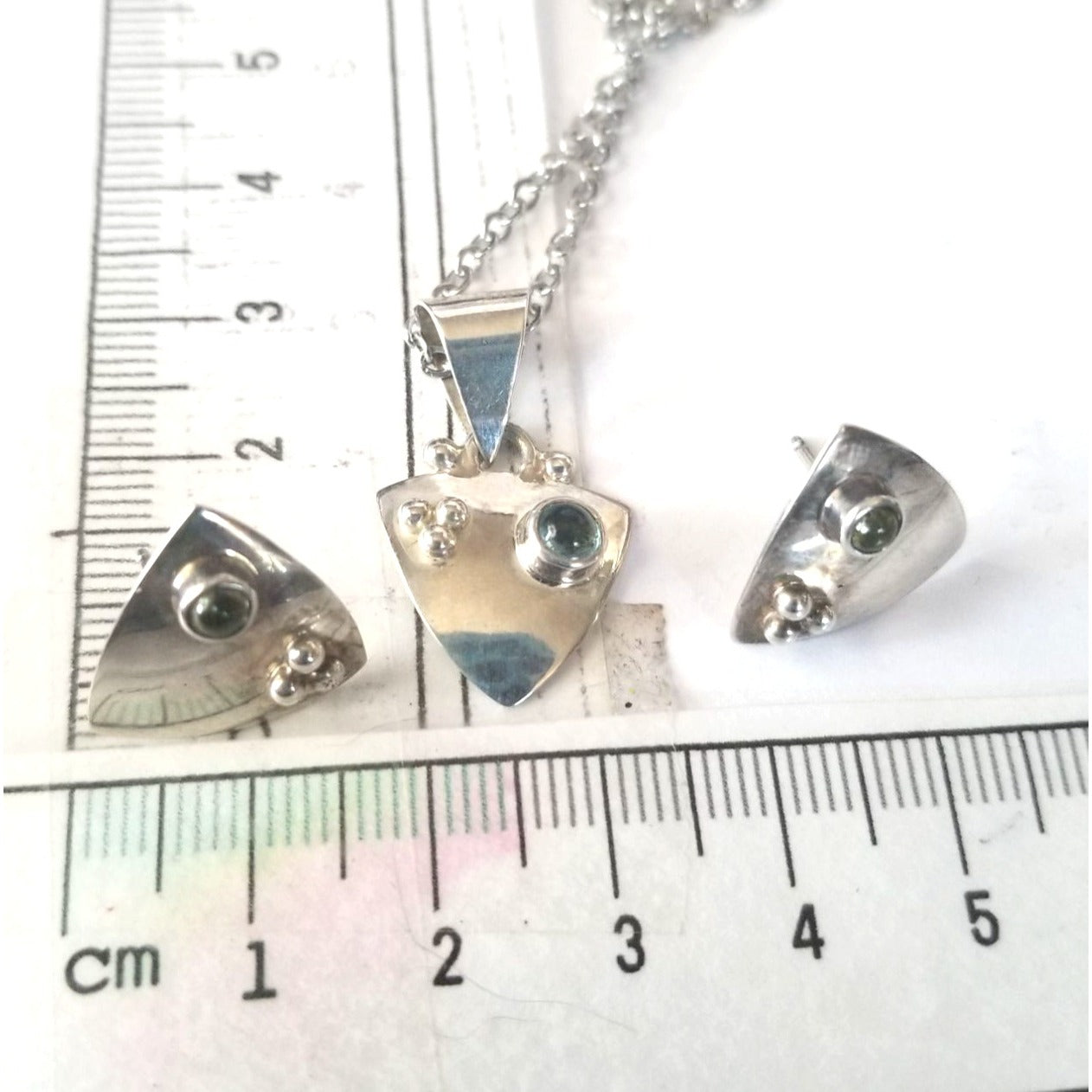 3 Pcs Topaz Earrings Necklace Silver 7.8 gr 37 ct 1.5 x 2 cm 2.5 cm x 3 cm 16" chain