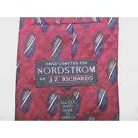 Tie J Z Richards Design Red Black Silver Silk 5205-7 Made in USA 60" L 4 " W