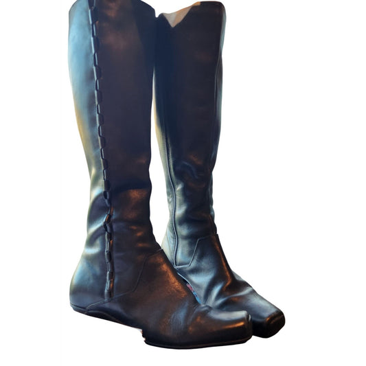 Boots Black Clarks 71136 7M 07/06 Vintage Leather upper Knee high 1 Heel Damaged