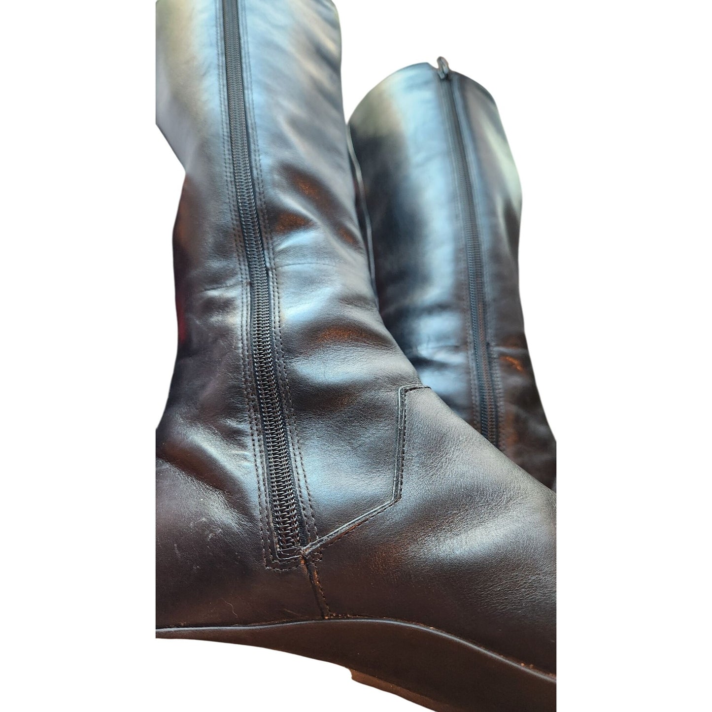 Boots Black Clarks 71136 7M 07/06 Vintage Leather upper Knee high 1 Heel Damaged