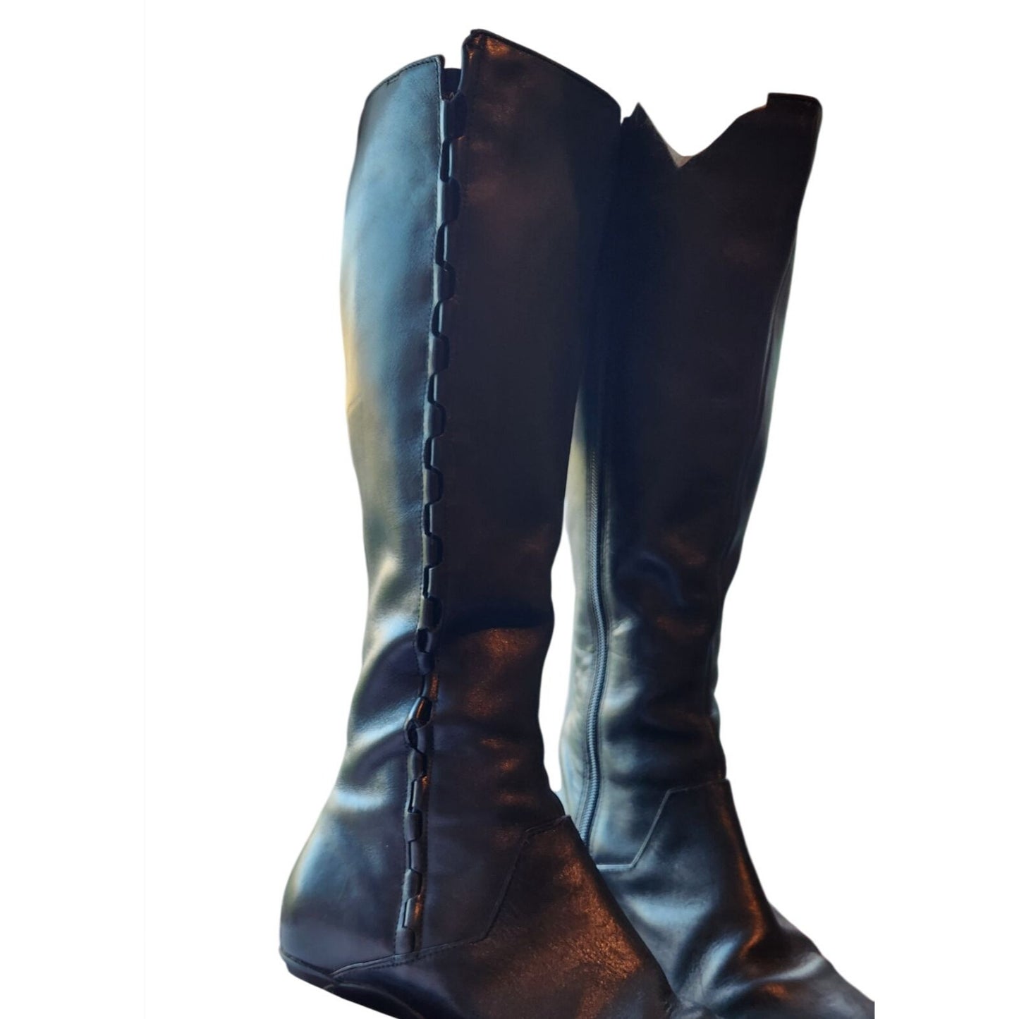 Boots Black Clarks 71136 7M 07/06 Vintage Leather upper Knee high 1 Heel Damaged
