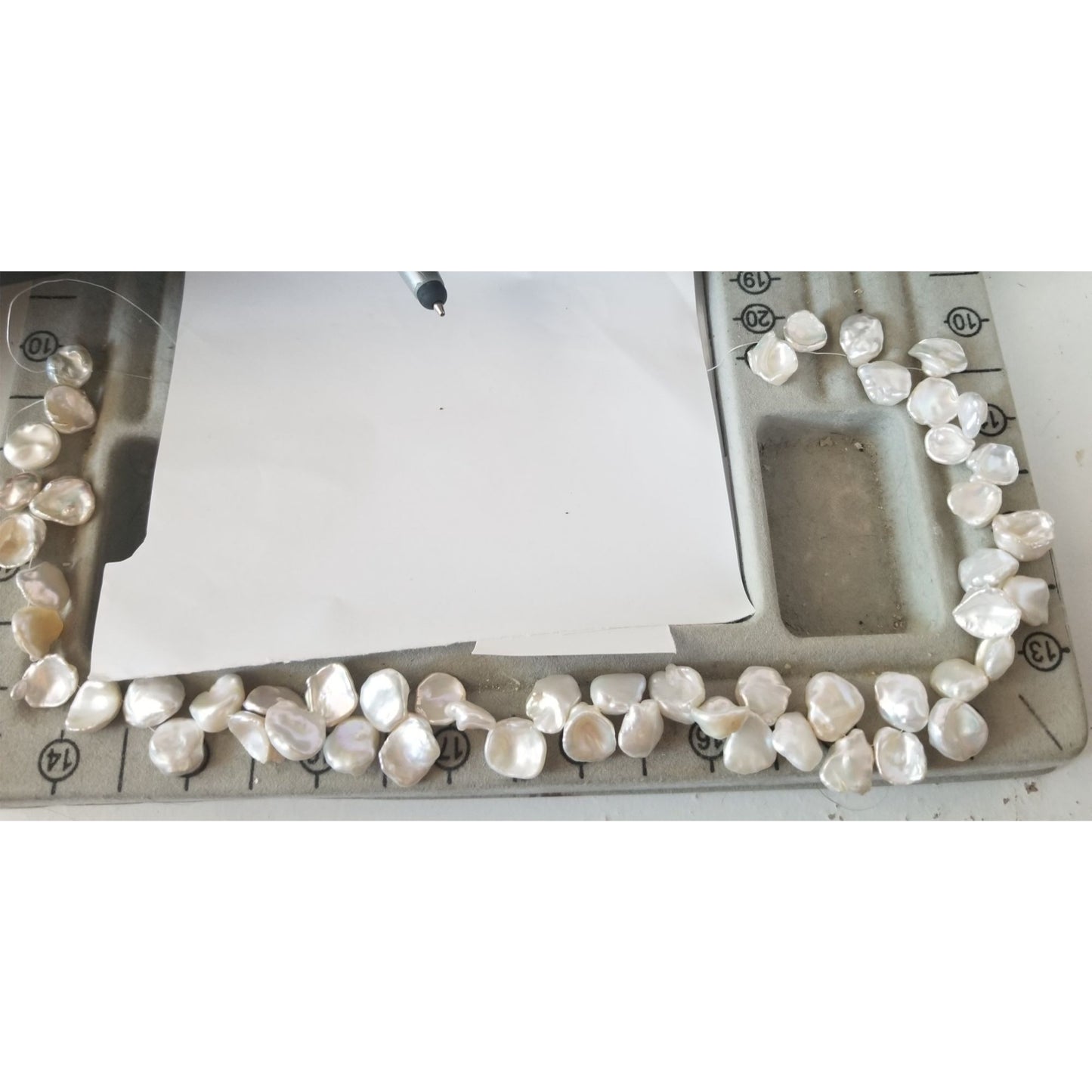 Loose Pearl Flat Round Chips Bag 60 D Bits 12 mm Bin Pearl 52 Pcs 155.5 ct 31.1 gr 16" Drilled Freshwater Real Pearls