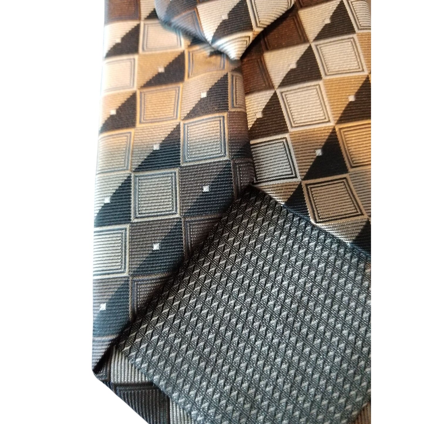 Tie Ivy Crew # 115 Brown Silver Black Squares 3" x 60" Polyester