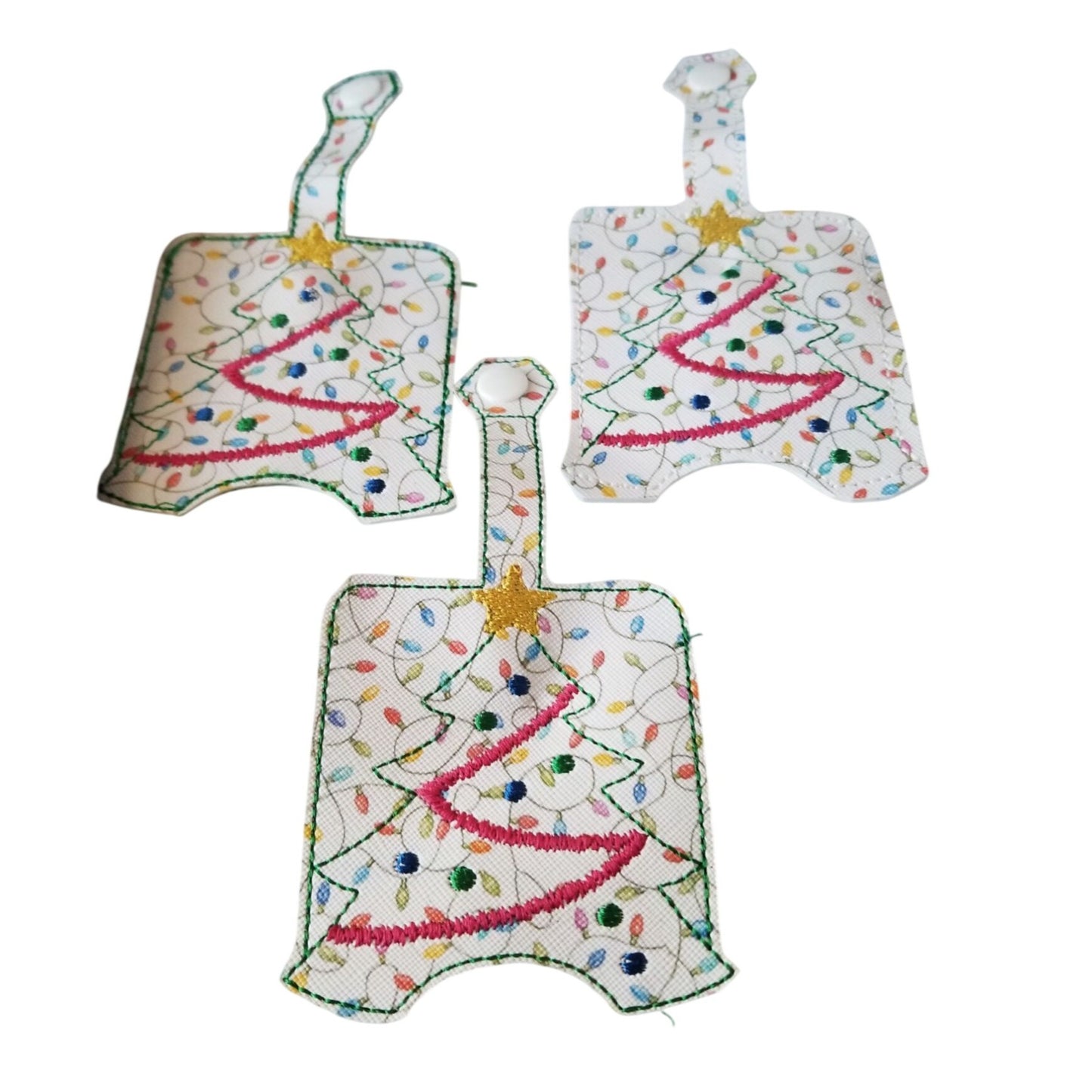 Bath & Body Works 1 oz Hand Sanitizer Set of 3 Christmas Tree Embroidered Faux Leather Holder