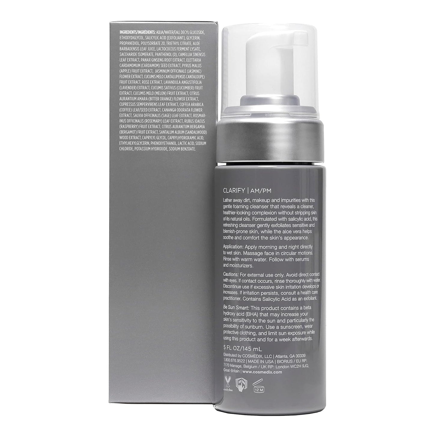 Skincare COSMEDIX Clarify 5 oz Salicylic Acid Foaming Cleanser, Exfoliates Sensitive