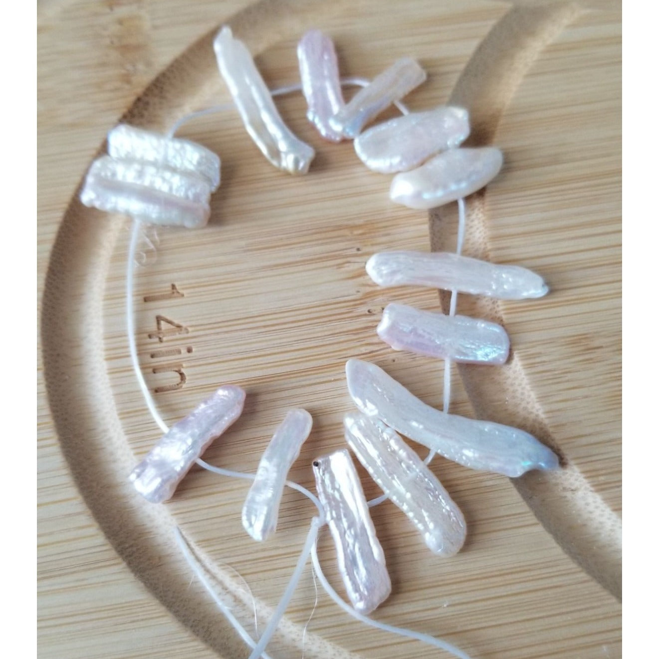 Loose Pearl White Biwa Stick Pearl Bag 3C Baroque 11 cm Bin Pearl 15 Pcs 59.5 ct 11.9 gr 2 cm x 0.5 cm Drilled
