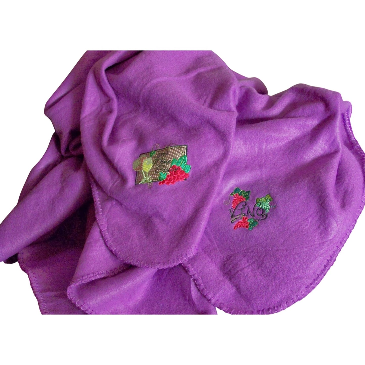 Embroidered Blanket Purple 48" x 66" Fleece Wine Bottles Signs 4 Corners