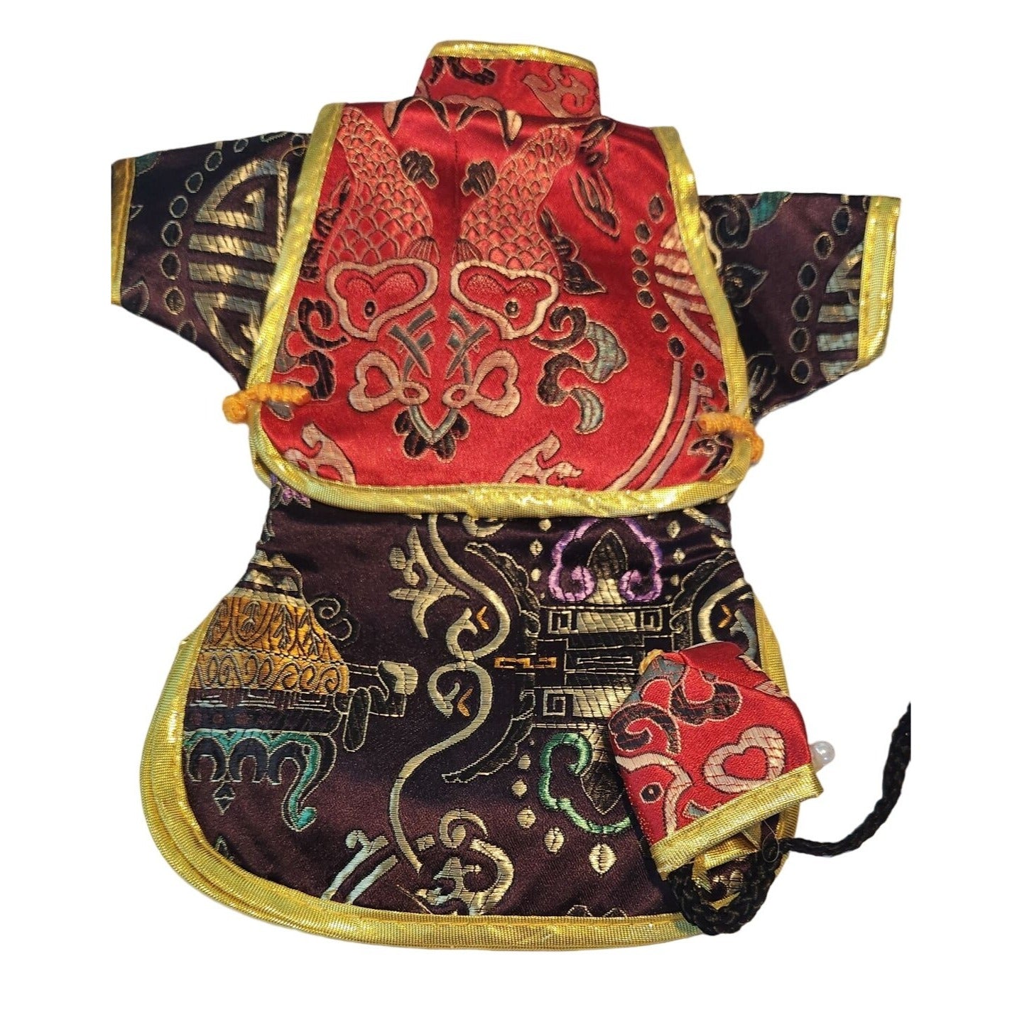 Wine Bottle Cover 3 piece set Hat Vest Kimono Red Black Silver Purple Gold Trim Silky