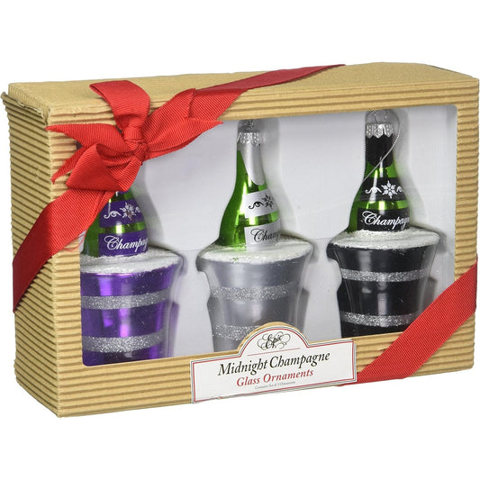 Epic Glass Midnight Champagne Ornaments Set of 3  02-128 Holiday Christmas