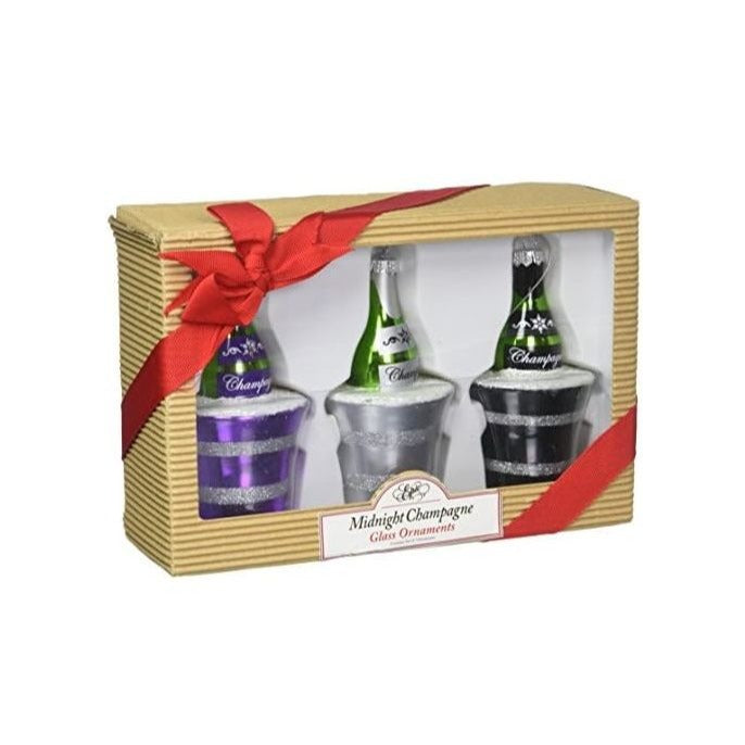 Epic Glass Midnight Champagne Ornaments Set of 3  02-128 Holiday Christmas