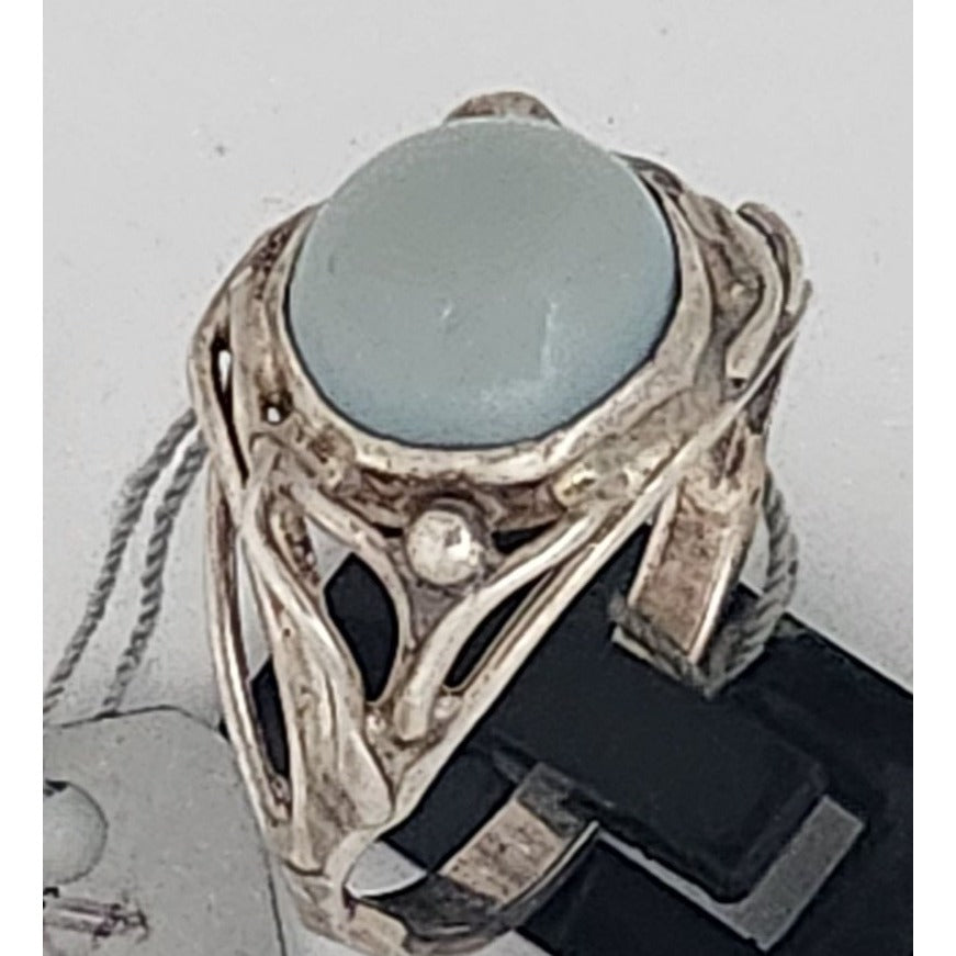 Ring Blue Chaladony Size 11 Silver 6.3 gr Jerry Fran Harr 25 mm 10 mm Stone