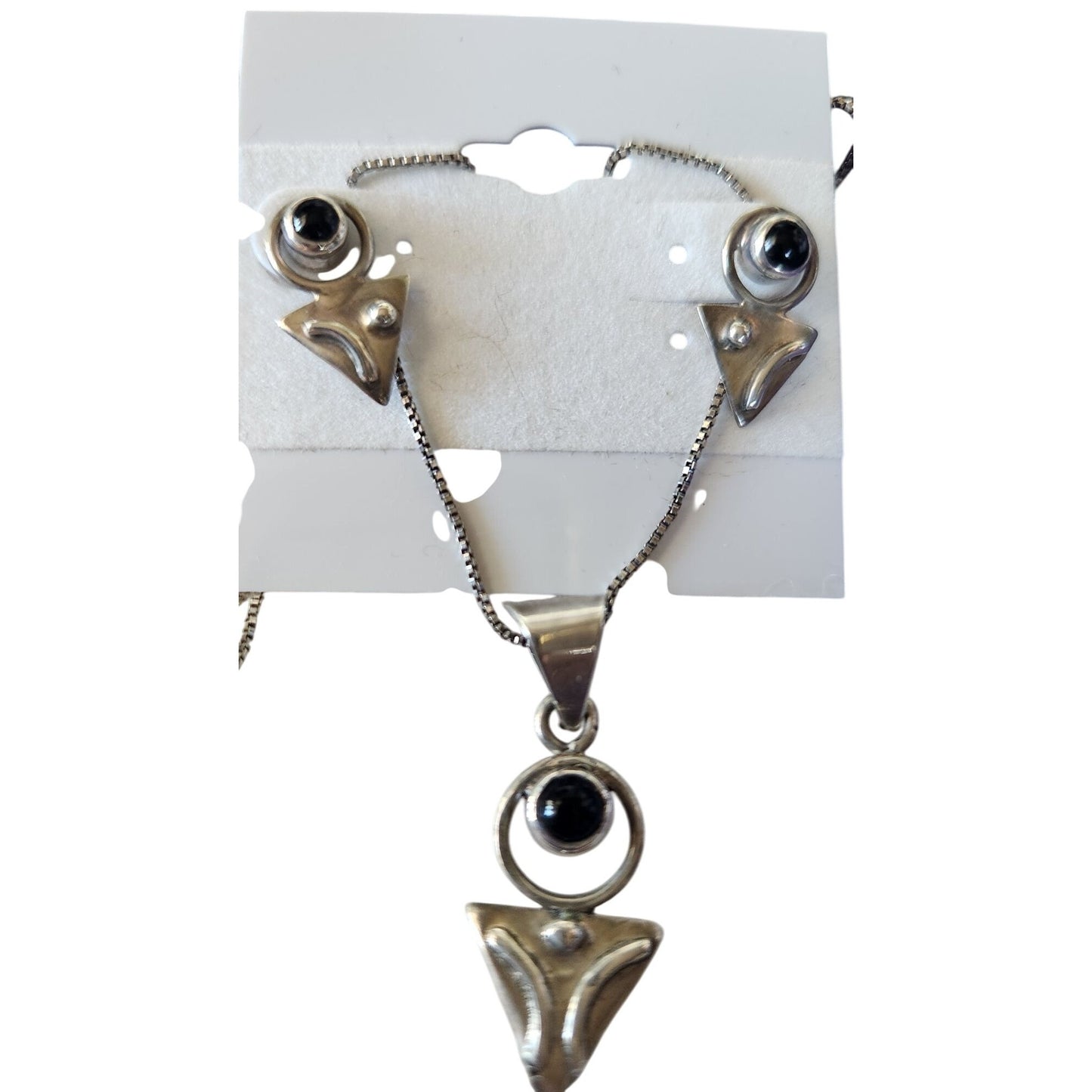 Necklace and Earrings Silver Set Onyx 16" Chain Silver Jewelry