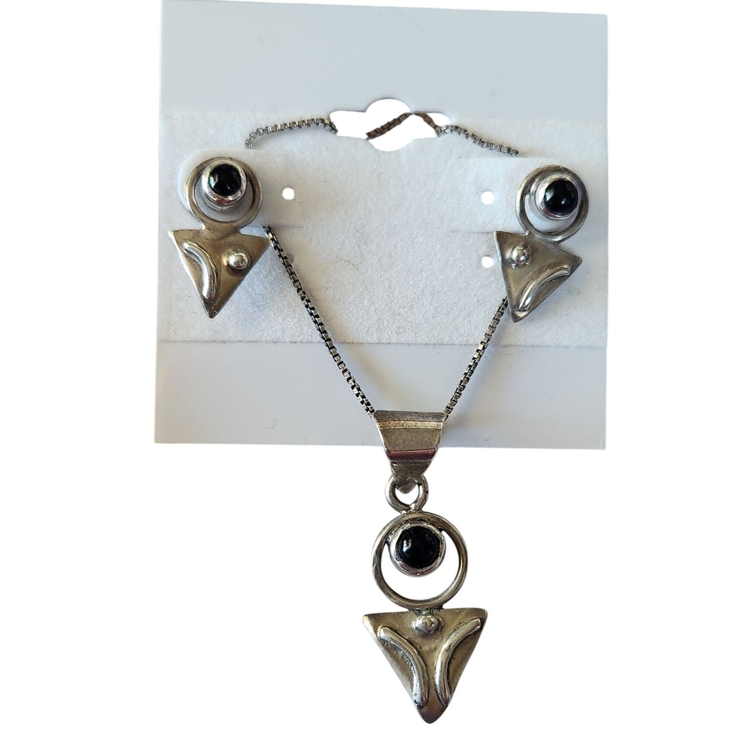 Necklace and Earrings Silver Set Onyx 16" Chain Silver Jewelry