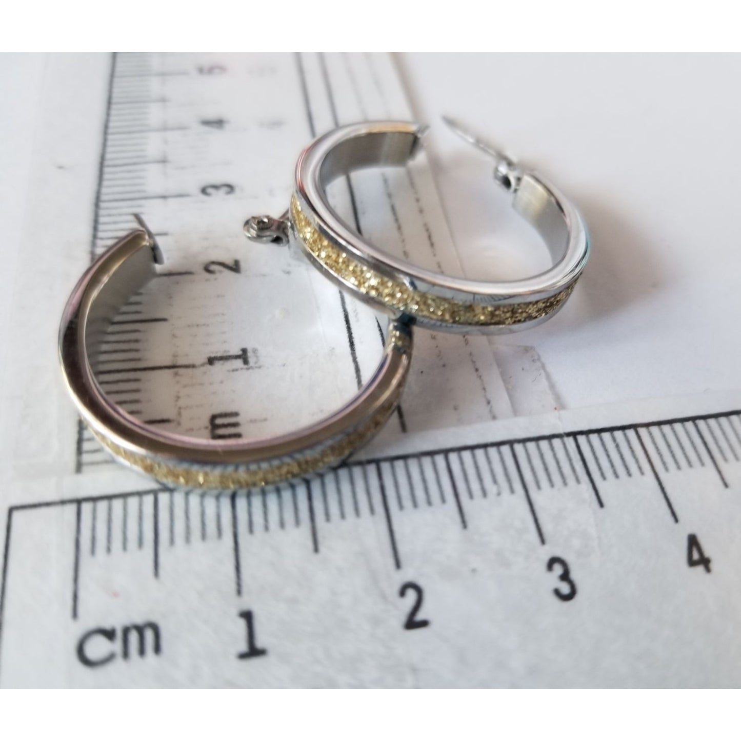 Sterling Silver Hoop Earrings With Gold Glitter Inlay - 2.5 cm Diameter