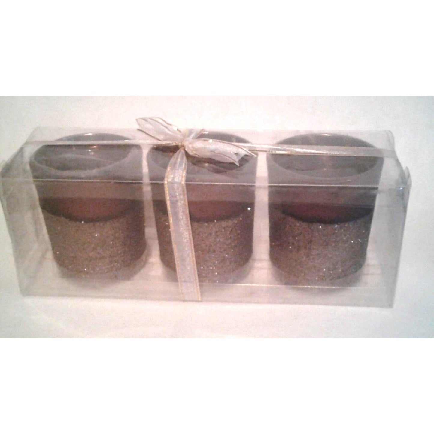 Candles Brown Glitter Bottom Tea Light 2 1/2 " Tall 2" Top Gift Box Set of 3