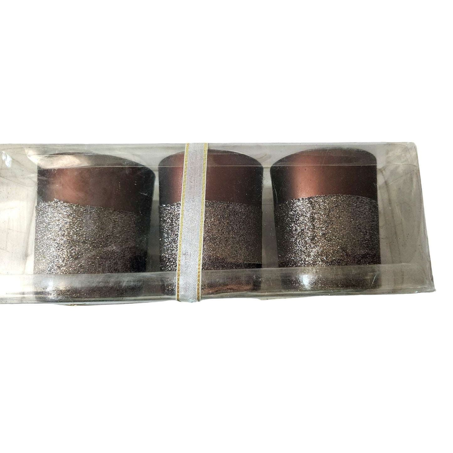 Candles Brown Glitter Bottom Tea Light 2 1/2 " Tall 2" Top Gift Box Set of 3