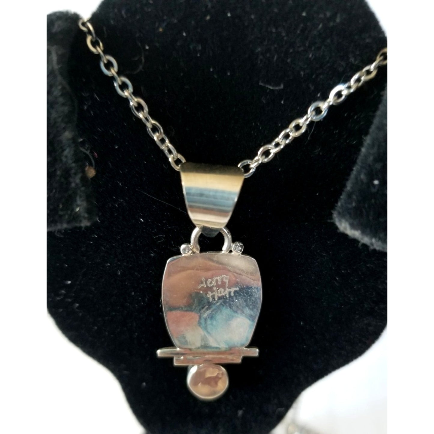 Necklace Silver Amethyst 6.4 gr 32 ct 4 cm x 2 cm 16" chain 0.5 Round