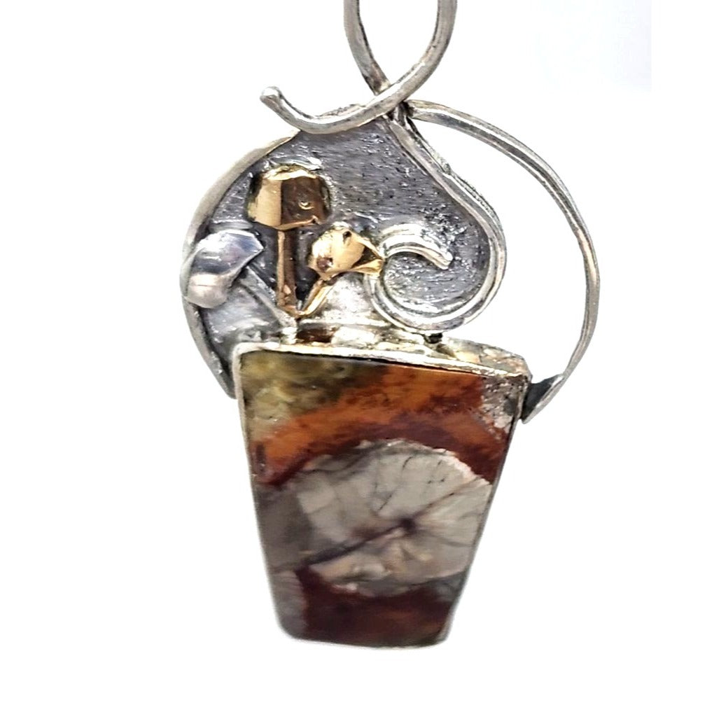 Earrings Mushroom Jasper 10 Gr Silver 925 14K Gold Accents KKO age SS/14k/3F